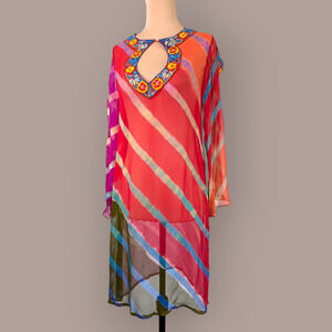 Bias-Cut Sheer Silk Kaftan ~ rainbow stripe